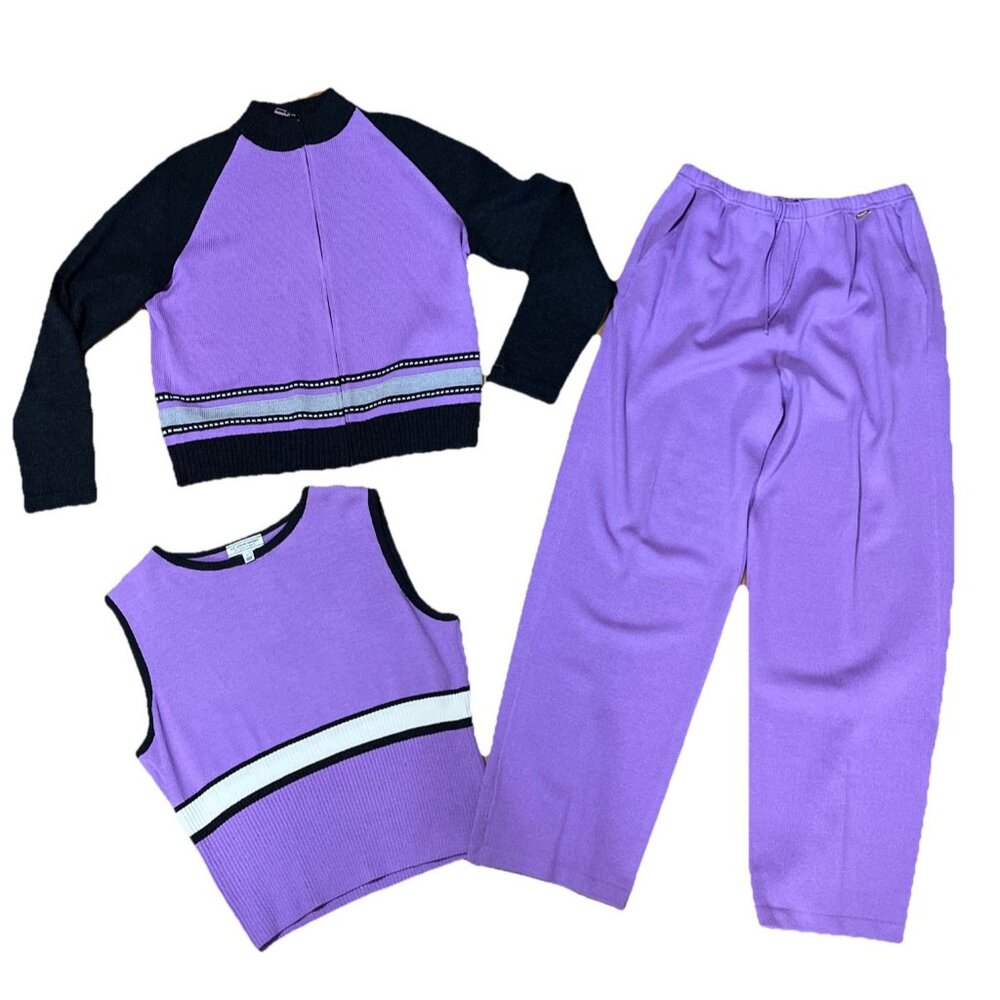 Vintage Women’s LG St John Sport By Marie Gray 3 Piece Set Pants Jacket Blouse